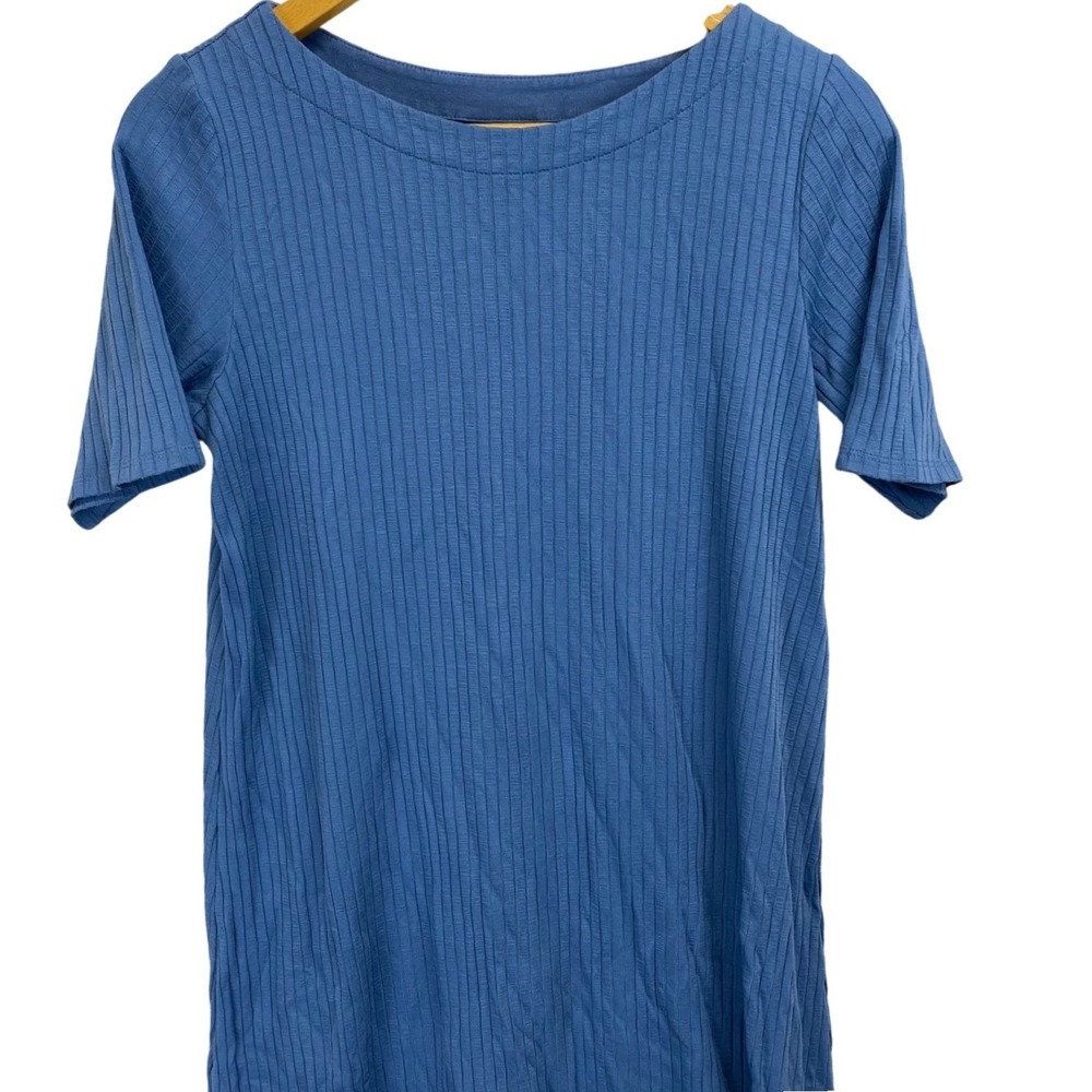 JJill Wearever Collection Ribbed Knit Boat Neck Tunic Dress Blue Size Small